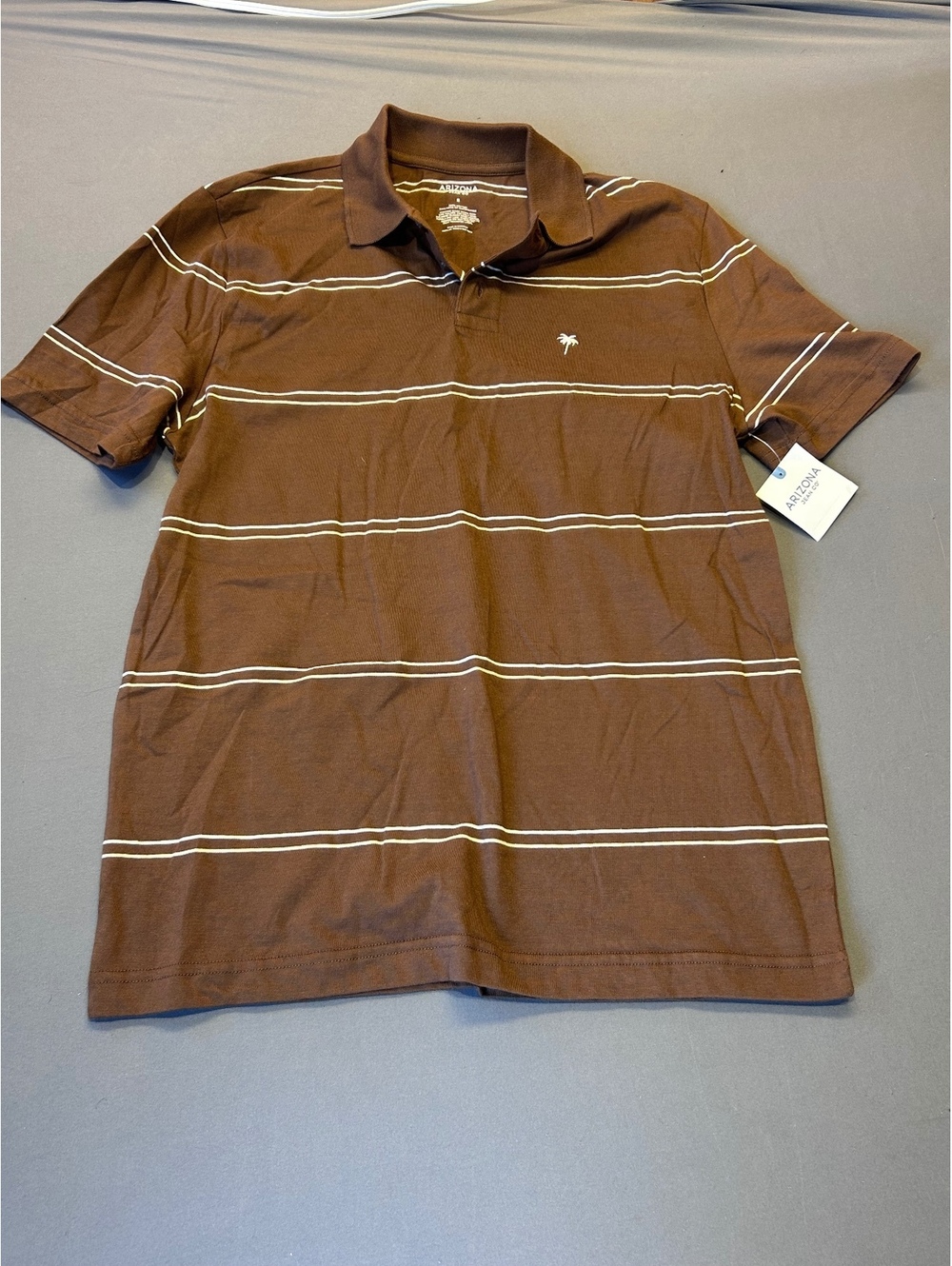 Brown striped short sleeve polo shirt